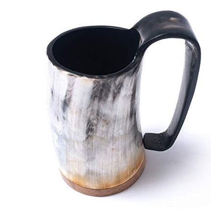 Norse Tradesman Horn Coffee Mug -12 oz Handcrafted Ox-Horn - Double Sealed For Hot Liquids - Wide Mouth Coffee Tankard