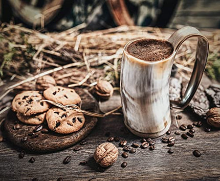 Norse Tradesman Horn Coffee Mug -12 oz Handcrafted Ox-Horn - Double Sealed For Hot Liquids - Wide Mouth Coffee Tankard