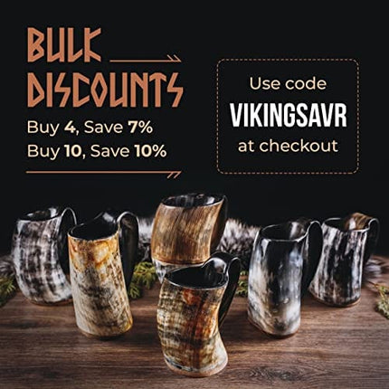 Norse Tradesman Horn Coffee Mug -12 oz Handcrafted Ox-Horn - Double Sealed For Hot Liquids - Wide Mouth Coffee Tankard