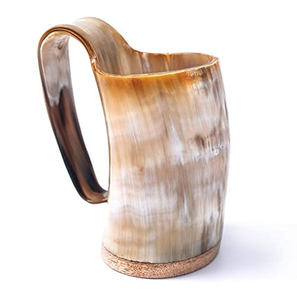 Norse Tradesman Horn Coffee Mug -12 oz Handcrafted Ox-Horn - Double Sealed For Hot Liquids - Wide Mouth Coffee Tankard