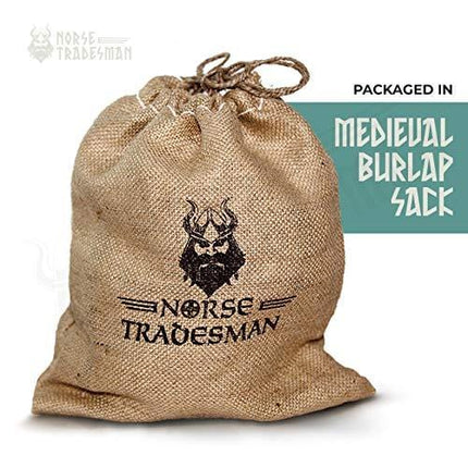 Norse Tradesman Genuine 12" Ox-Horn Viking Drinking Horn With Horn Stand & Brass Wolf Adornments | Burlap Gift Sack Included |"The Fenrir", Polished, 12-Inch