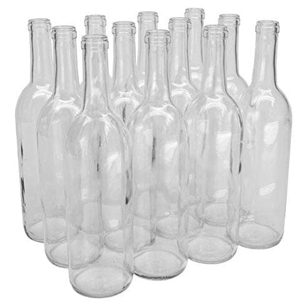 North Mountain Supply - NMS W5 Flint 750ml Glass Bordeaux Wine Bottle Flat-Bottomed Cork Finish - Case of 12 - Clear/Flint