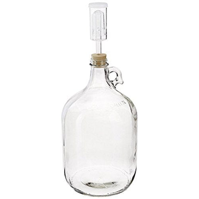 North Mountain Supply 1 Gallon Glass Jug with Handle, Rubber Stopper & 3-Piece Airlock, Clear, NMS 38 Gallon Jug - 6.5 + 3-Piece