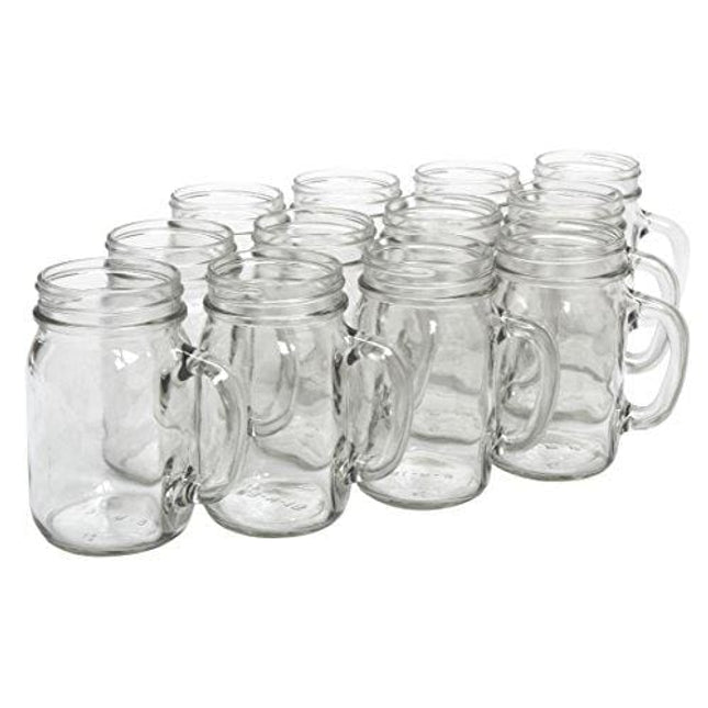 North Mountain Supply Glass Pint Mug Handle Mason Drinking Jars - Case of 12
