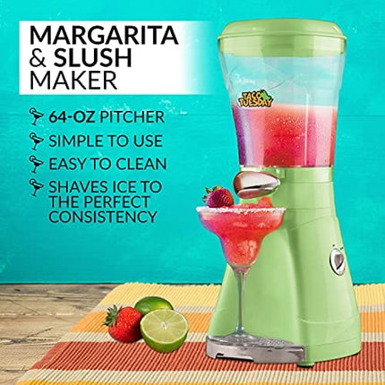 Nostalgia Taco Tuesday 64-Oz Frozen Margarita & Slush Blender with Easy-Flow Spout for Margaritas, Daiquiris, Slushies & Frozen Blended Drinks, Green
