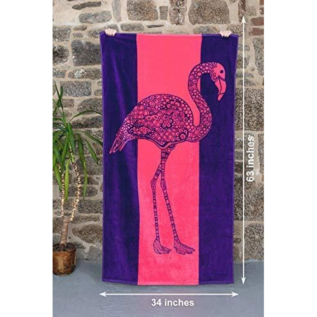 Nova Blue Flamingo Beach Towel – Pink and Purple with A Cute Design, Extra Large, XL (34”x 63”) Made from 100% Cotton for Kids & Adults