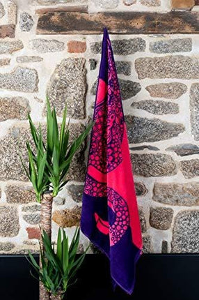 Nova Blue Flamingo Beach Towel – Pink and Purple with A Cute Design, Extra Large, XL (34”x 63”) Made from 100% Cotton for Kids & Adults