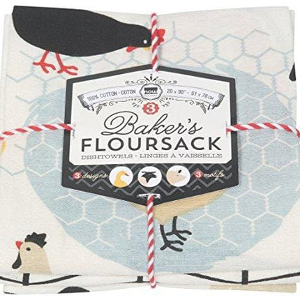 Now Designs Baker's Floursack Kitchen Dish Towels, Farm to Table, Set of 3