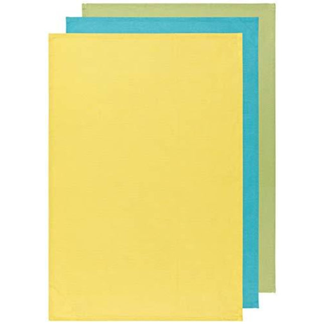 Now Designs Floursack Kitchen Towels, Set of Three, Chartreuse/Turquoise/Leaf Green