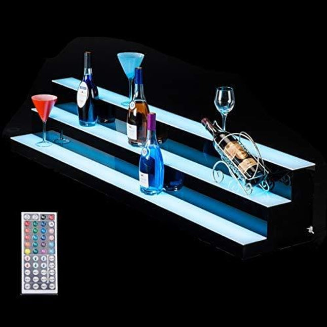 Nurxiovo Liquor Bottle Display Shelf 60 in 3 Step LED Lighted Bar Shelf for Home Commercial Bar, with RF Remote Control Multiple Colors