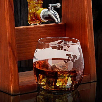 Glass Whiskey Decanter with Glasses -1100ml Barrel Whiskey Carafe Alcohol Decanter Set, Lead Free Decanter w/ Spigot, Stopper & Base, For Brandy Wine Cognac Rum Gin Scotch Bourbon - NutriChef