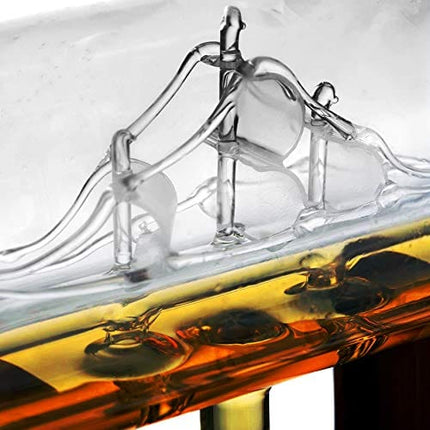 Glass Whiskey Decanter with Glasses -1100ml Barrel Whiskey Carafe Alcohol Decanter Set, Lead Free Decanter w/ Spigot, Stopper & Base, For Brandy Wine Cognac Rum Gin Scotch Bourbon - NutriChef