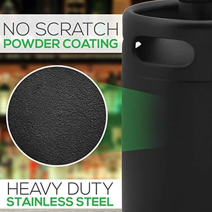 NutriChef Mini Keg Detachable Aluminum Regulator & Tap Spear Easy Storage Black Matte Powder Coated Pressurized Growler Homebrew Beer Dispenser PKBRTP60, 64 Oz