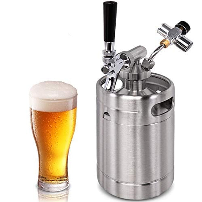Pressurized Beer Mini Keg System - 64oz Stainless Steel Growler Tap, Portable Mini Keg Dispenser Kegerator Kit, Co2 Pressure Regulator Keeps Carbonation for Craft Beer, Draft and Homebrew - NutriChef