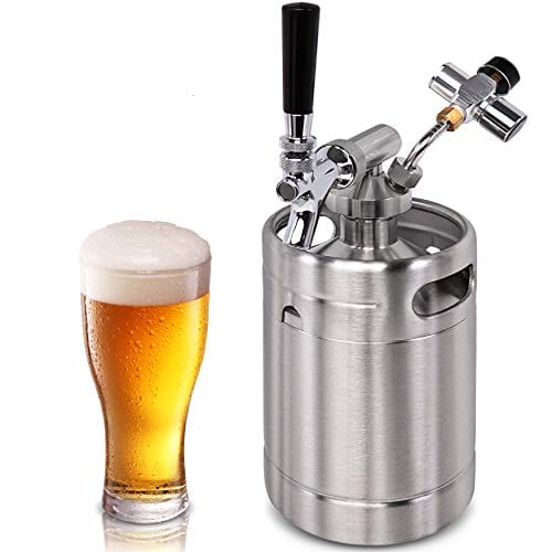 Pressurized Beer Mini Keg System - 64oz Stainless Steel Growler Tap, Portable Mini Keg Dispenser Kegerator Kit, Co2 Pressure Regulator Keeps Carbonation for Craft Beer, Draft and Homebrew - NutriChef