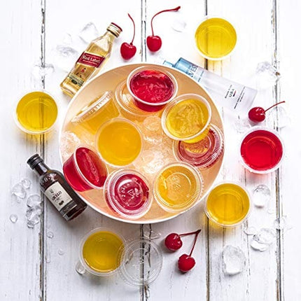 100-Pack of 2 Ounce Clear Plastic Jello Shot Cup Containers with Snap on Leak-Proof Lids -Jello Shooter Shot Cups -Compact Food Storage for Portion Control, 2 oz,Sauces, Liquid, Dips