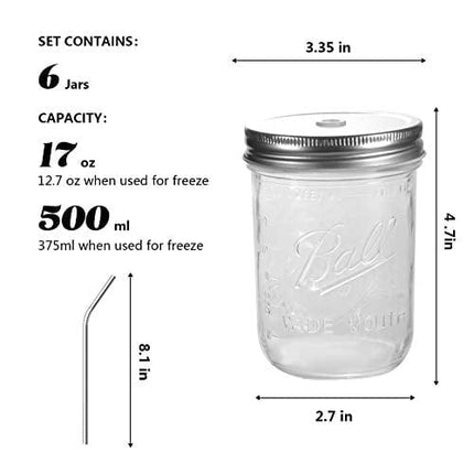 6 Pack Mason Jars 16 OZ, OAMCEG Smoothie Cup 16 OZ with Lids and Straws, Regular & Wide Mouth Mason Jar, 100% Recycled Sipper Mason Jar Drinking Glasses/Jars/Mugs, One Size