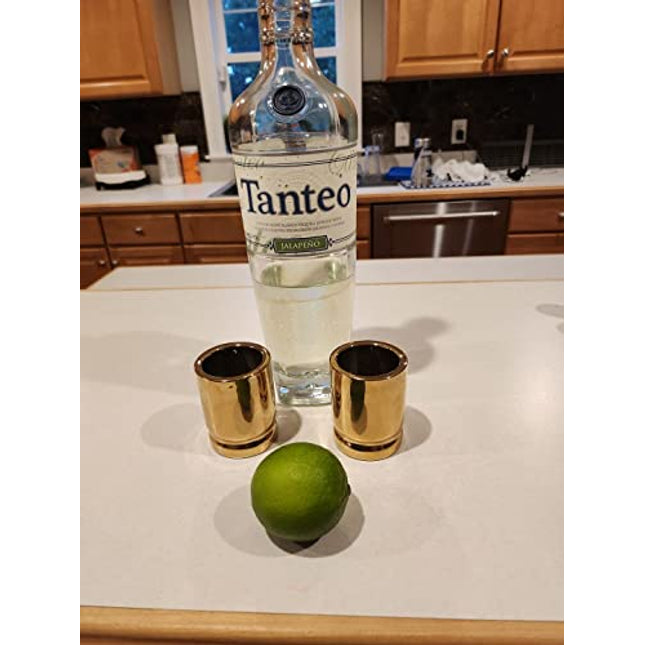 The Original 50 Caliber Brass Ceramic Shot Glasses - Set of 2 - American Owned & Operated - LIFETIME Guarentee