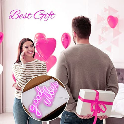 Olekki Pink Good Vibes Neon Sign - Neon Lights for Bedroom, LED Neon Signs for Wall Decor (16.1 x 8.3 inch)