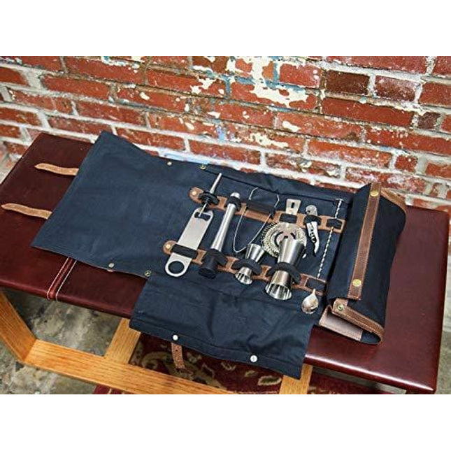 Bar tool bag Portable bartending kit Professional bartender tools bag Cocktail Equipment Case Drink Mixer Set Bartender Tool Roll Bag (Black)