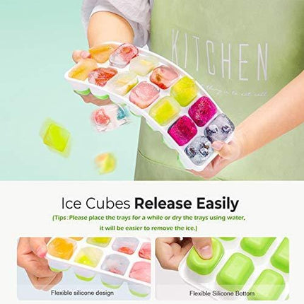 OMorc Ice Cube Trays 4 Pack, Easy-Release Silicone and Flexible 14-Ice Trays with Spill-Resistant Removable Lid, LFGB Certified and BPA Free, Stackable Durable and Dishwasher Safe