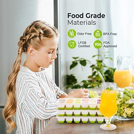 OMorc Ice Cube Trays 4 Pack, Easy-Release Silicone and Flexible 14-Ice Trays with Spill-Resistant Removable Lid, LFGB Certified and BPA Free, Stackable Durable and Dishwasher Safe