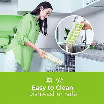 OMorc Ice Cube Trays 4 Pack, Easy-Release Silicone and Flexible 14-Ice Trays with Spill-Resistant Removable Lid, LFGB Certified and BPA Free, Stackable Durable and Dishwasher Safe