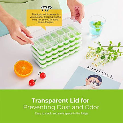 OMorc Ice Cube Trays 4 Pack, Easy-Release Silicone and Flexible 14-Ice Trays with Spill-Resistant Removable Lid, LFGB Certified and BPA Free, Stackable Durable and Dishwasher Safe