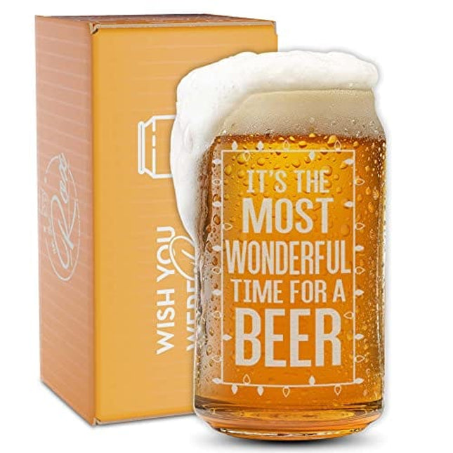 Beer Can Glass-It's The Most Wonderful Time For A Beer-Funny Christmas Present for Men and Women