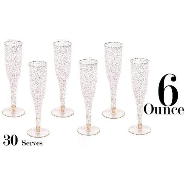 Gold Glitter Plastic Classicware Glass Like Champagne Wedding Parties Toasting Flutes (1 Box = Quantity 30)
