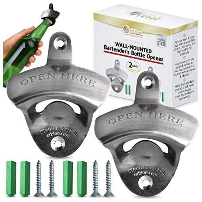 ORBLUE Wall-Mounted Bartender's Bottle Opener, Set of 2