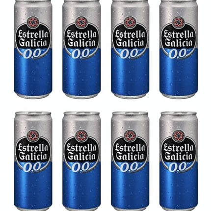 [Pack of 8] Estrella Galicia 0.0% NA Non Alcoholic Beer Cans, Water from A Coruña - 16.9 Fl Oz
