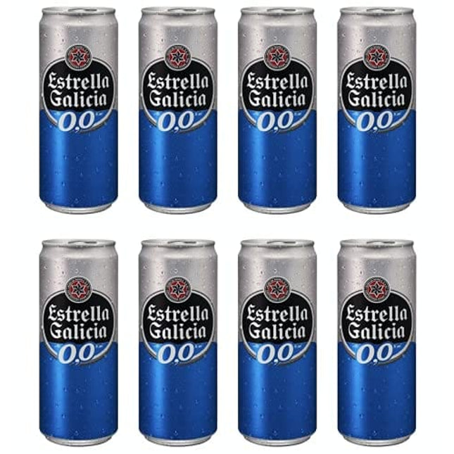 [Pack of 8] Estrella Galicia 0.0% NA Non Alcoholic Beer Cans, Water from A Coruña - 16.9 Fl Oz