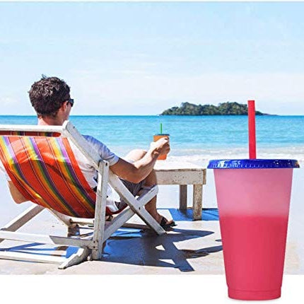 Color Changing Cups, 24 oz 5 Reusable Cups, Lids and Straws BPA Free - Adult Kids Coffee Cup Party Cup [2020 Newest]