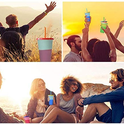 Color Changing Cups, 24 oz 5 Reusable Cups, Lids and Straws BPA Free - Adult Kids Coffee Cup Party Cup [2020 Newest]