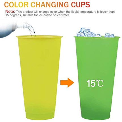 Color Changing Cups, 24 oz 5 Reusable Cups, Lids and Straws BPA Free - Adult Kids Coffee Cup Party Cup [2020 Newest]