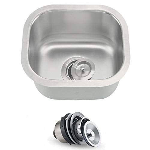 ORLANDO 13 x 13 inch Undermount Single Bowl Stainless Steel 18 Gauge Kitchen Bar Sink With Strainer