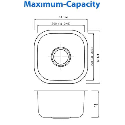 ORLANDO 13 x 13 inch Undermount Single Bowl Stainless Steel 18 Gauge Kitchen Bar Sink With Strainer