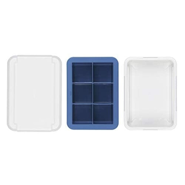 OXO Good Grips Silicone Stackable Ice Cube Tray with Lid - Large Cube,Dark Blue