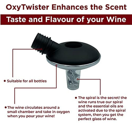 OxyTwister Wine Aerator Pourer - Improves Wine Taste and Aroma - Prevent Wine Leak - Premium Aerating and Decanter Spout - Red Wine Bottle Stopper - Portable Wine Accessories.