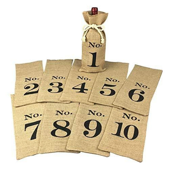 OYAMIHUI 1 to 10 Burlap Wine Bags Blind Tasting, Wine Bags Wedding Table Numbers, Wine Tasting Bags, Set of 10