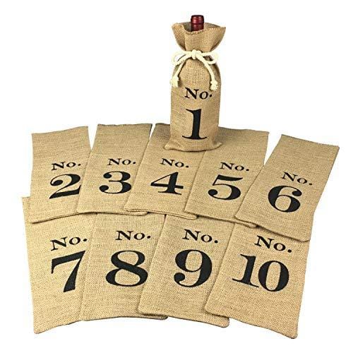 OYAMIHUI 1 to 10 Burlap Wine Bags Blind Tasting, Wine Bags Wedding Table Numbers, Wine Tasting Bags, Set of 10