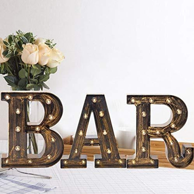 Light Up BAR Sign, LED Vintage Letters Home Decor Name Signs – Illuminated Marquee Letter Sign Lights – Battery Operated – Lighted Accessories & Decorations