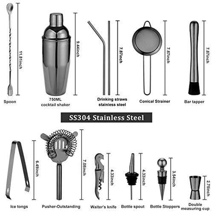 18 Piece Cocktail Shaker Set with Rotating Stand,Gifts for Men Dad Grandpa,Stainless Steel Bartender Kit Bar Tools Set,Home, Bars, Parties and Traveling (Gun-Metal Black)