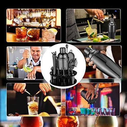 18 Piece Cocktail Shaker Set with Rotating Stand,Gifts for Men Dad Grandpa,Stainless Steel Bartender Kit Bar Tools Set,Home, Bars, Parties and Traveling (Gun-Metal Black)
