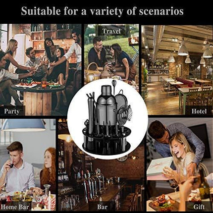 18 Piece Cocktail Shaker Set with Rotating Stand,Gifts for Men Dad Grandpa,Stainless Steel Bartender Kit Bar Tools Set,Home, Bars, Parties and Traveling (Gun-Metal Black)