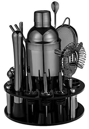 18 Piece Cocktail Shaker Set with Rotating Stand,Gifts for Men Dad Grandpa,Stainless Steel Bartender Kit Bar Tools Set,Home, Bars, Parties and Traveling (Gun-Metal Black)