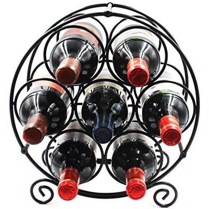 PAG 7 Bottles Free Standing Countertop Metal Wine Rack Tabletop Wine Storage Holders Stands, Black