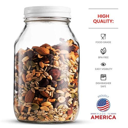 Glass Mason Jars 32 Ounce 1 Quart Regular Mouth, Metal Airtight Lid, USDA Approved Dishwasher Safe USA Made Pickling, Preserving, Canning Jar, Dry Food Storage, Craft Storage, Decorating Jar (2 Pack)