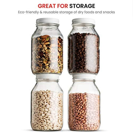 Glass Mason Jars 32 Ounce 1 Quart Regular Mouth, Metal Airtight Lid, USDA Approved Dishwasher Safe USA Made Pickling, Preserving, Canning Jar, Dry Food Storage, Craft Storage, Decorating Jar (2 Pack)